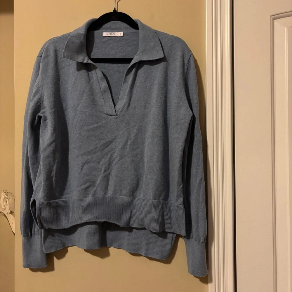 Dusty Blue Collared Sweater - Picture 3 of 6
